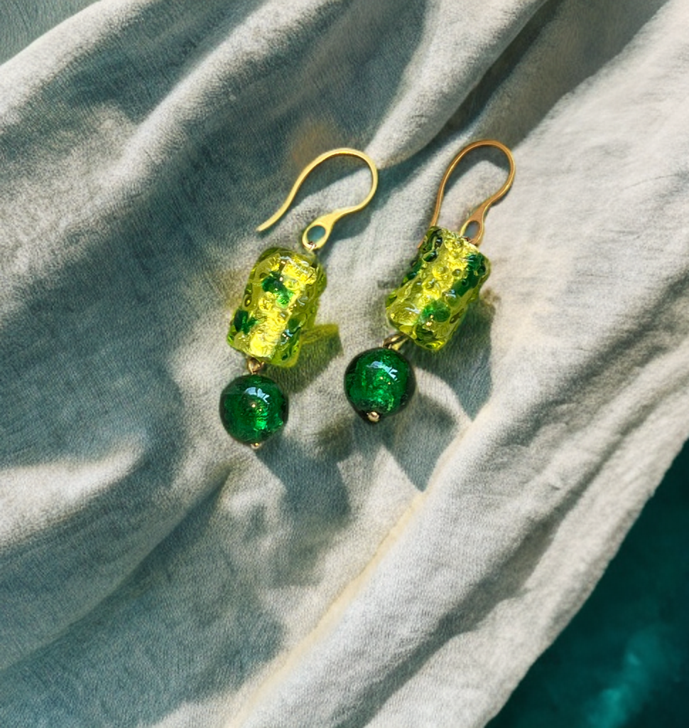 Handcrafted green glass earrings by Atelier N°8