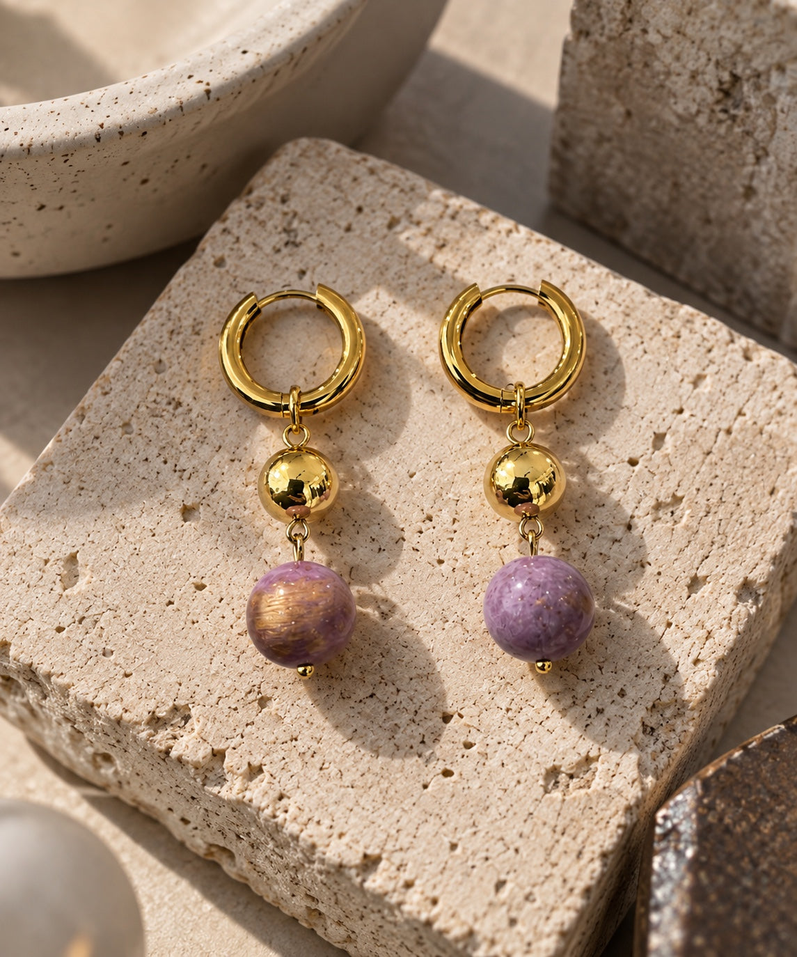 LULA Aurelia gold and purple drop earrings