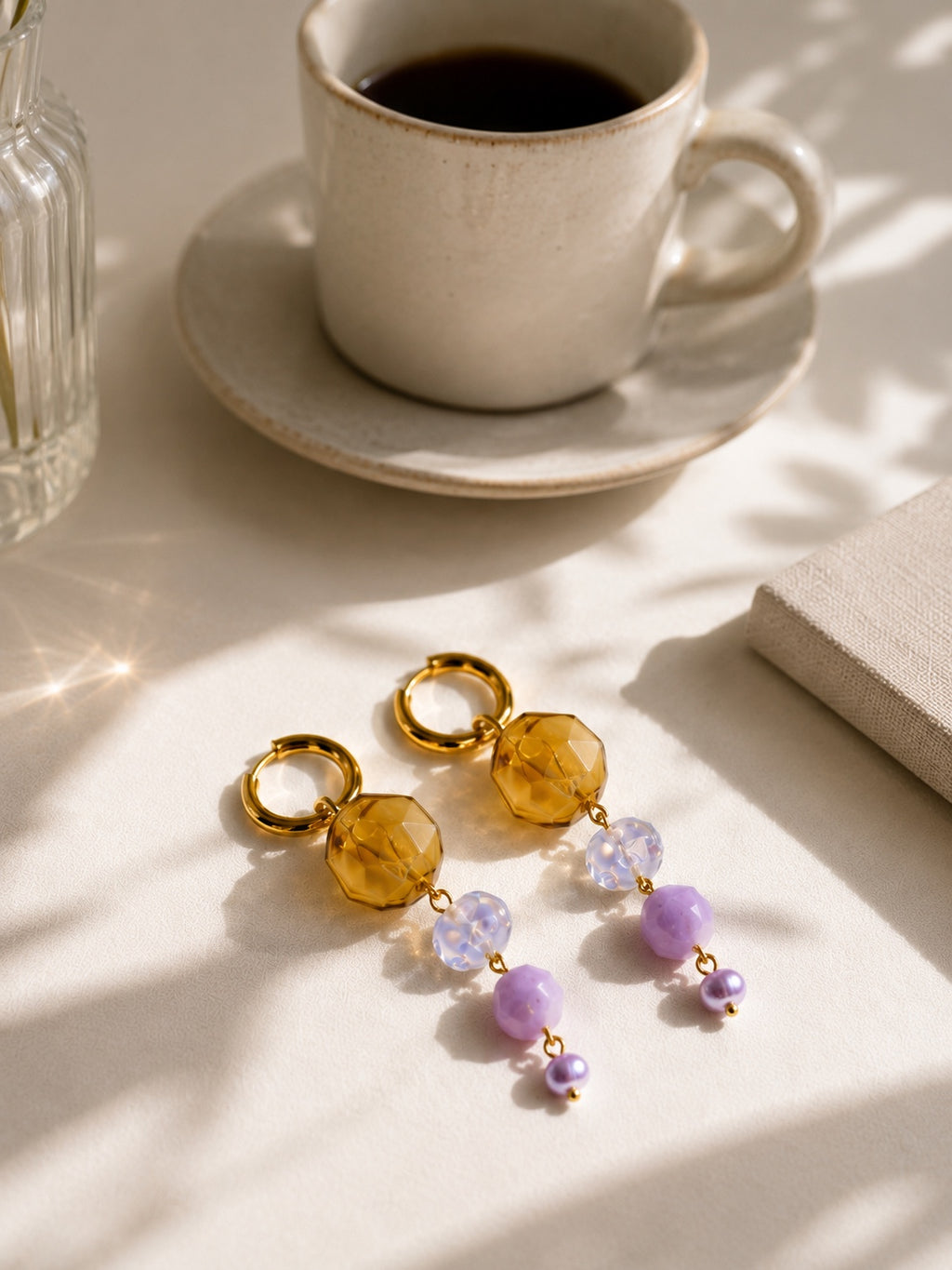 LULA Aurora handmade amber and lilac glass earrings by Atelier N°8