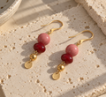 LULA Berry Pop Earrings — pink and red beads with brushed gold-tone discs