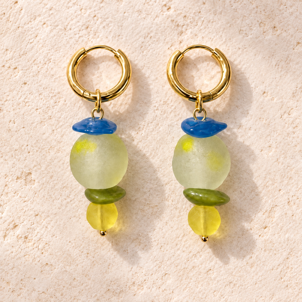 LULA Citrus Tide handmade glass earrings with stainless steel hoops