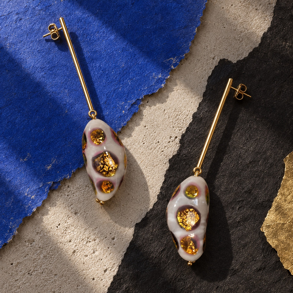 LULA Gilded Orbit handmade glass earrings, product display
