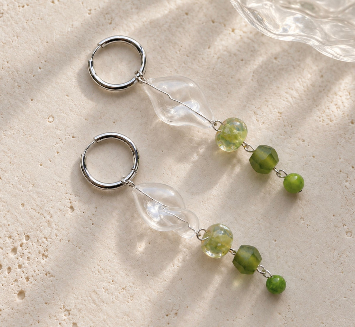 LULA Moss Light handmade green glass earrings
