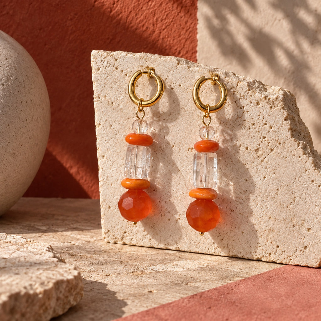 LULA Ember orange and clear glass earrings product display