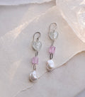 Atelier N°8 LULA Rosé handmade earrings with milky glass hearts, soft pink glass cubes and irregular freshwater pearls