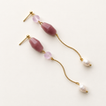 LULA Rosée handmade asymmetric pink glass and freshwater pearl earrings